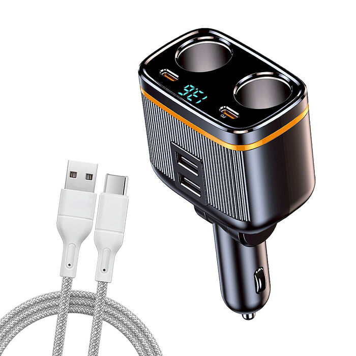 Songwin 145W雙孔車用擴充器 PD+QC急速快充+ 耐拉編織充電線(100CM)