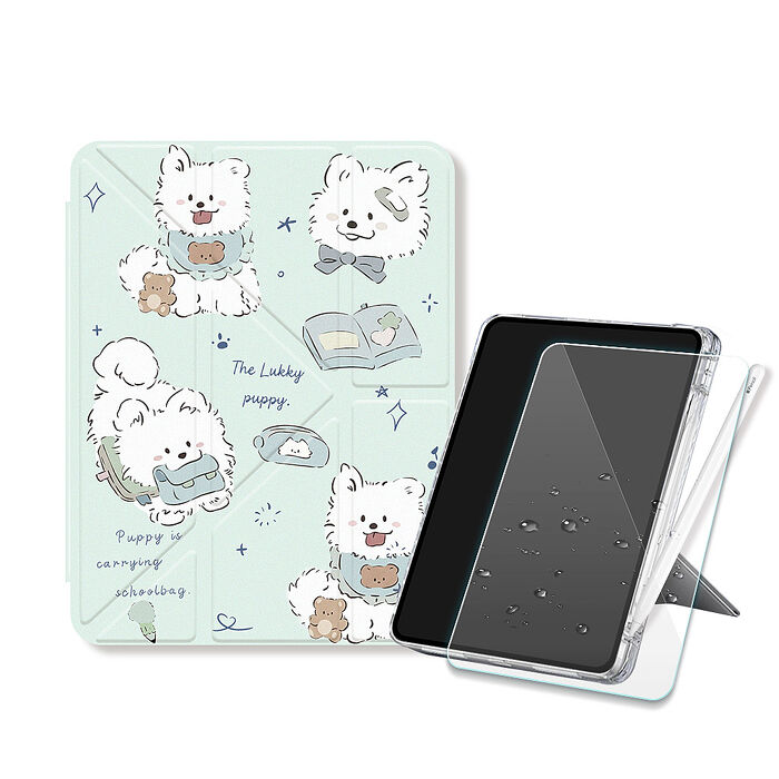VXTRA 療癒萌寵 2026 iPad Air8 11吋 M4 Y折晶透 防摔立架皮套(笑笑犬)+9H玻璃貼(合購價)
