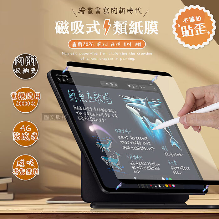 Antiglare 2026 iPad Air8 11吋 M4 磁吸可拆式類紙膜 繪畫筆記專用膜保護貼