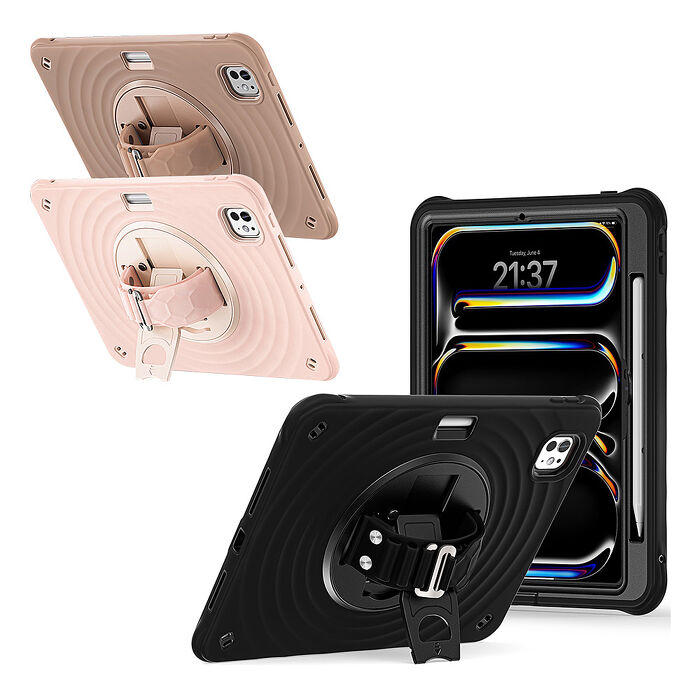 盔甲MAX PRO 2026 iPad Air8 11吋 M4 全包覆矽膠PC硬蓋防摔保護殼套 秒收旋轉支架 附側背帶
