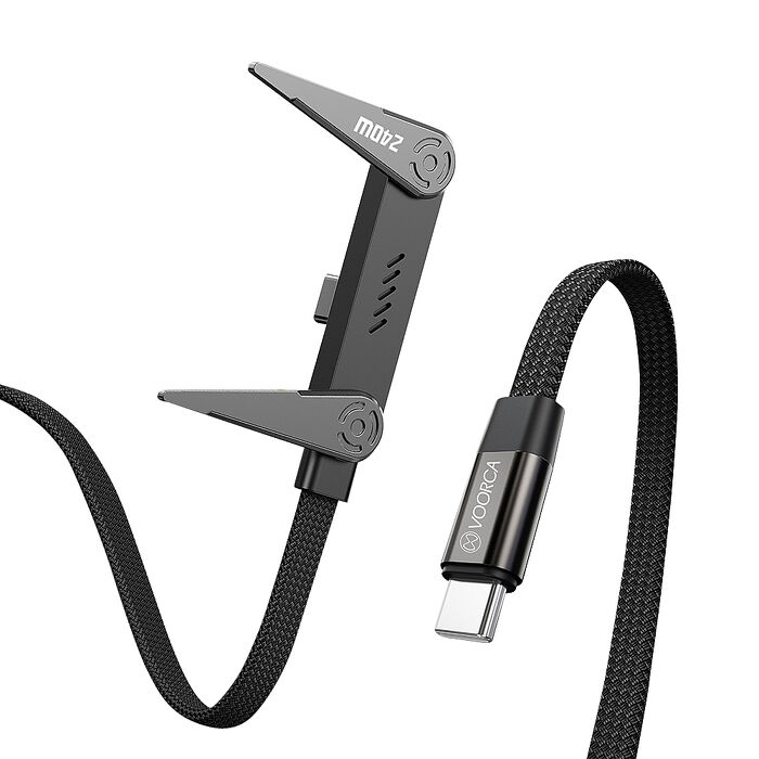 240W 超大功率 USB-C To USB-C 自帶鋅合金支架傳輸充電線 快充編織線 手機/平板/筆電(150cm)