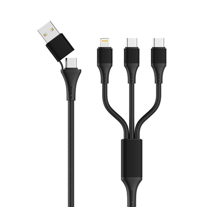 100W全域能 六合一快充線 USB-A+Type-C to Type-CX2+Lightning 雙Type-C輸出 傳輸充電線(1.2M)