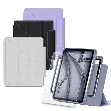 VXTRA 強力磁環分離式 2025/2024 iPad Air7/Air6 11吋 共用 多折變形立架皮套+9H玻璃貼(合購價)