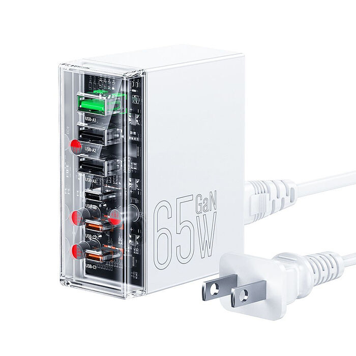 65W氮化鎵GaN 供電怪獸 PD/QC/TYPE-C 六孔輸出桌上型延長線快充充電器