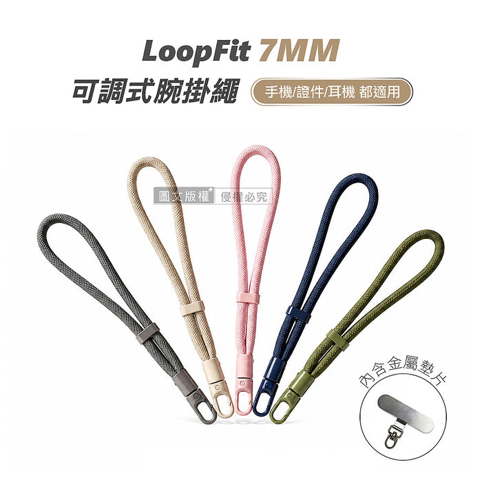 (兩入組)LoopFit 360度旋轉可調式腕掛繩 7mm加粗不勒手 手機/證件/耳機皆適用(送金屬掛片)