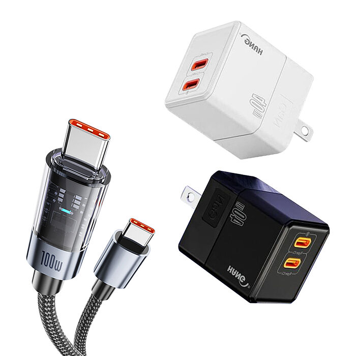 100W 極光芯 Type-C to Type-C 耐拉傳輸充電線+HANG 40W氮化鎵GaN USB-C快充頭