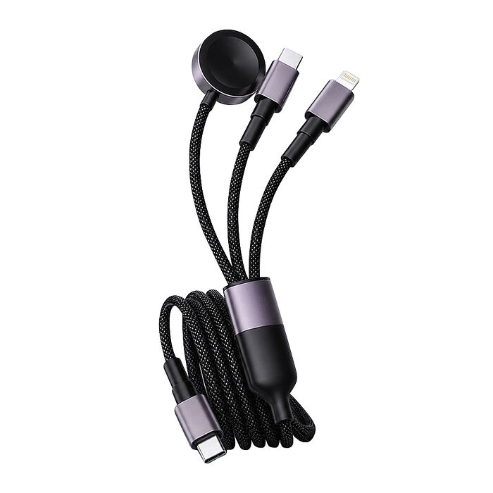 PD100W 3合1 多功能快充線 Type-C to Type-C+Lightning+Apple Watch 編織充電線(1.2M)