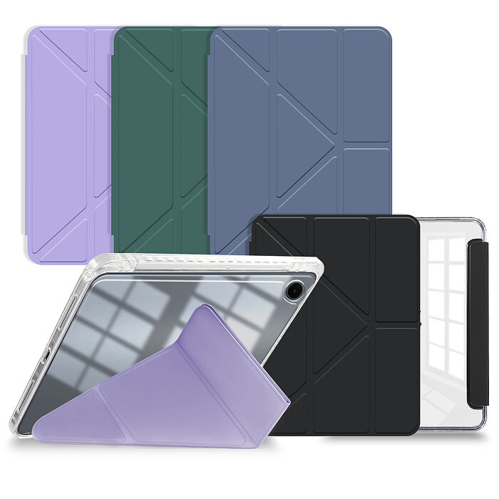 VXTRA 軍事防摔級 OPPO Pad 5 柔光版 Y折晶透背蓋立架皮套 含筆槽