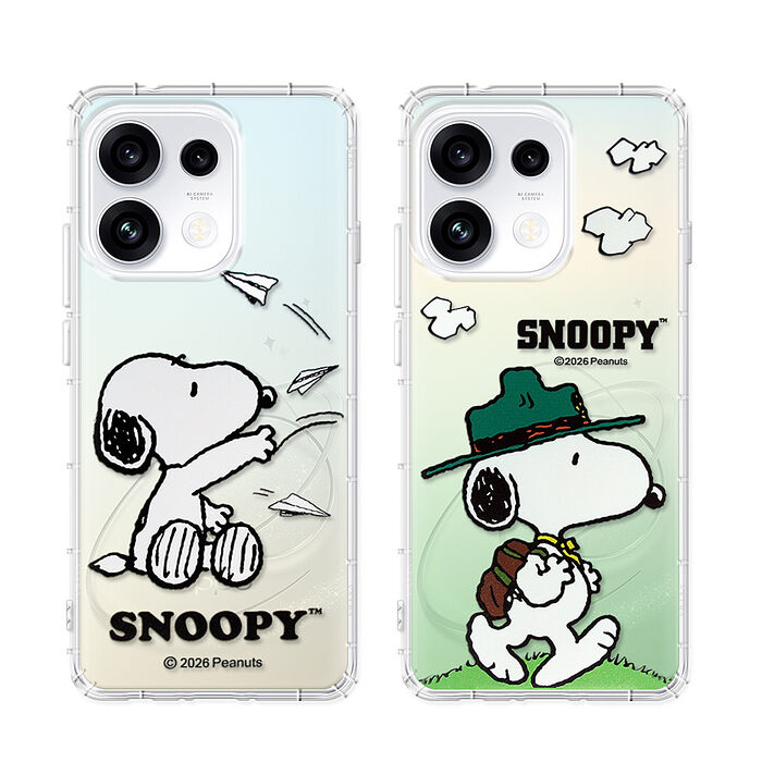 史努比/SNOOPY 正版授權 OPPO Reno16 F  漸層彩繪空壓手機殼 (紙飛機/郊遊)