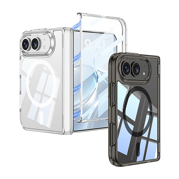 iPhone Duo 殼膜一體 轉軸全包覆 晶透磁吸保護殼 手機殼