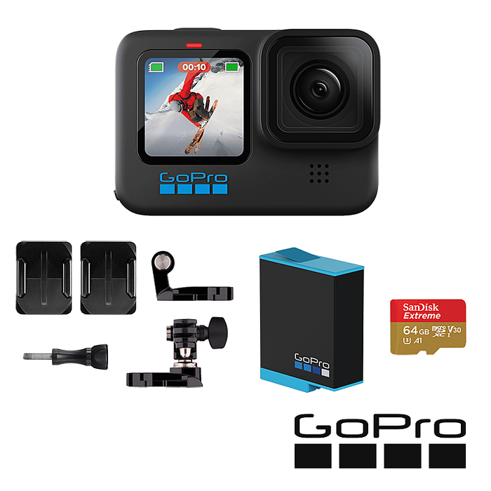 Gopro Hero 10 機車族原電套組 Hero10單機 安全帽前置 側邊固定座 原廠充電電池 64g記憶卡 公司貨 數位 相機 電玩 Myfone購物
