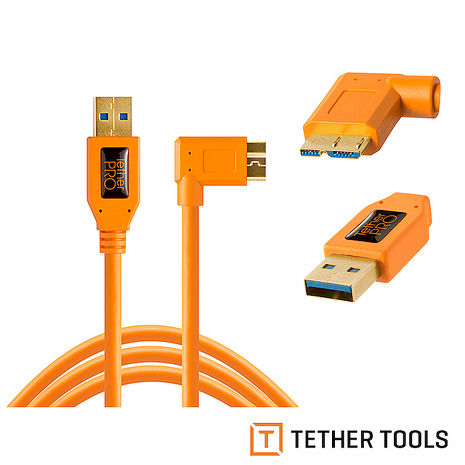 Tether Tools CU61RT15-ORG USB3.0轉MicroUSB 直角傳輸線 4.6m