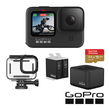GoPro HERO 10 潛水超續航套組(HERO10單機+潛水防護殼+Enduro雙座充+雙電池+64G記憶卡) 公司貨