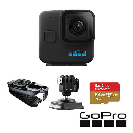 GoPro HERO 11 Black Mini 獨家背包快夾組 (HERO11Mini單機+PGYTECH 甲蟲相機快夾+快拆座+64G記憶卡) 公司貨