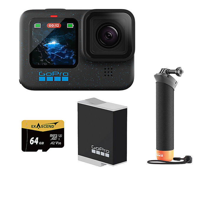 GoPro HERO 12 Black 水上漂浮套組 (HERO12單機+漂浮握把3.0+Enduro原廠充電電池+64G記憶卡) 公司貨