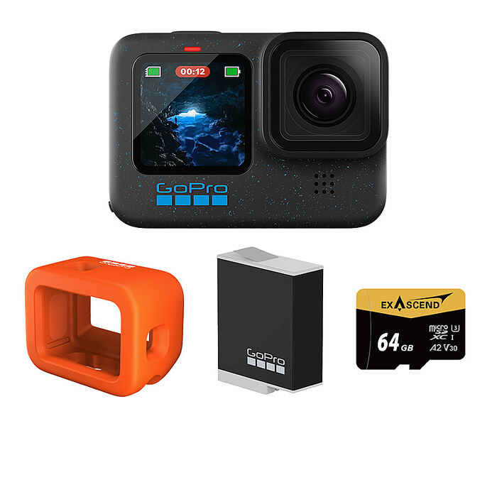 GoPro HERO 12 Black 水上活動套組 (HERO12單機+Floaty防沉漂浮套+Enduro原廠充電電池+64G記憶卡) 公司貨