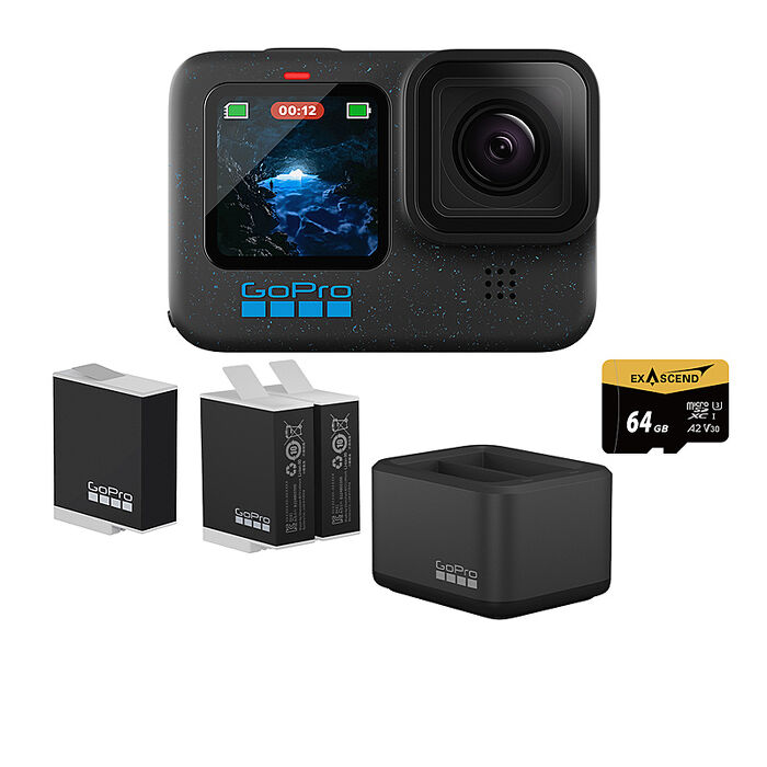 GoPro HERO 12 Black 超級電量套組 (HERO12單機+Enduro雙座充+雙電池+Enduro原廠充電電池+64G記憶卡) 公司貨