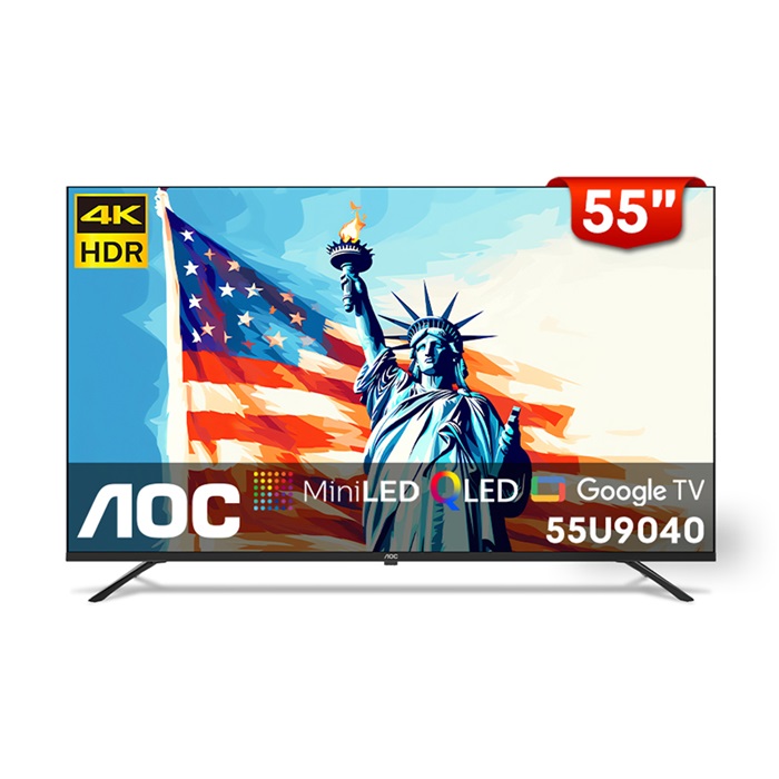 【智慧家庭】AOC 55U9040 (無安裝) 55型 4K Mini LED QLED Google TV 量子點智慧顯示器