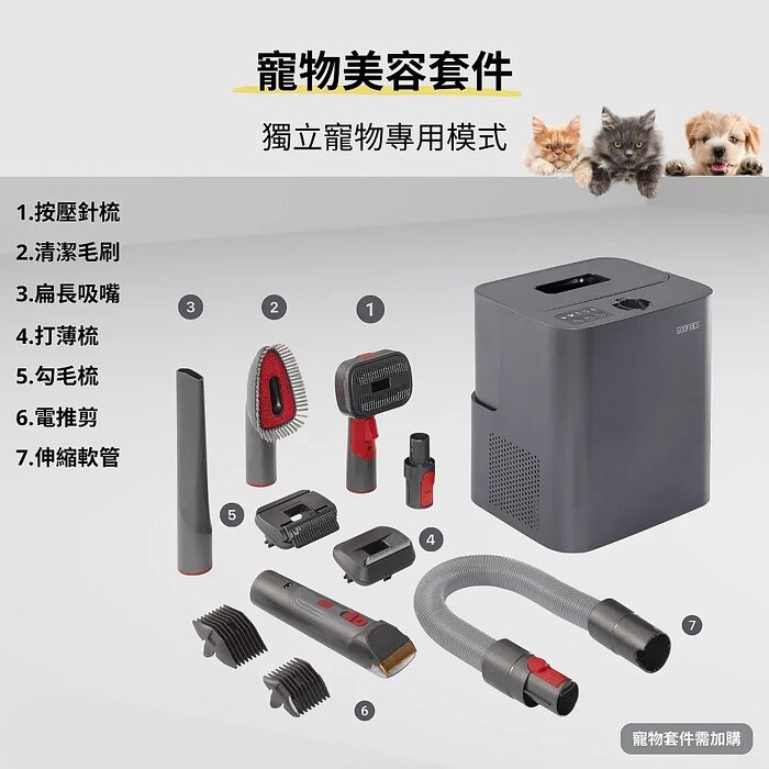 GOOFINDS 谷凡自動集塵寵物吸塵器 V3DS + 寵物刷頭六件套  V3DS
