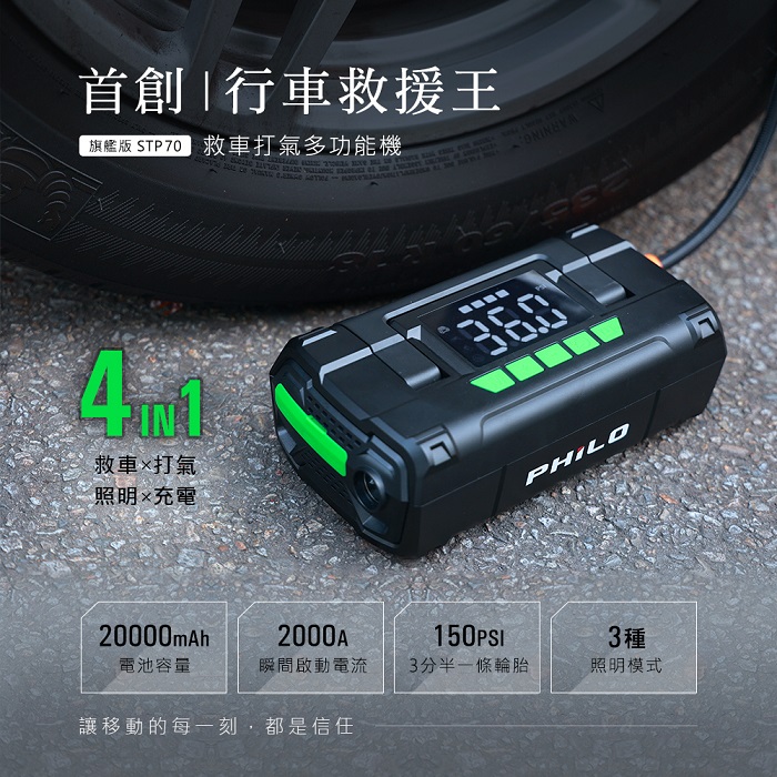 【Philo 飛樂】STP70 行車救援王 首創 救車 X 打氣多功能機【旗艦版】【加贈PU24閃電蝸牛 車用快充】