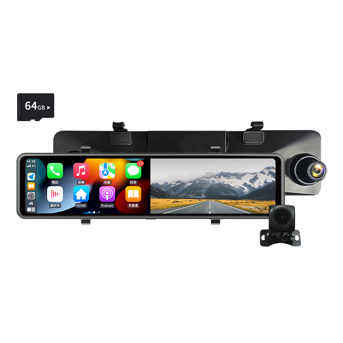 【Philo 飛樂】CarPlay/Android Auto 4K高畫質 雙鏡頭行車紀錄器 電子後視鏡 CAP66【贈64G記憶卡】