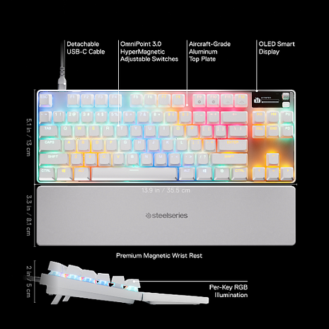 SteelSeries賽睿Apex Pro TKL Gen 3有線電競鍵盤-英文(黑/白)