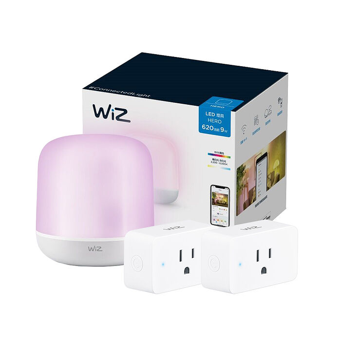 【PHILIPS 飛利浦】WiZ 智慧 LED 氛圍情境燈x1+WiZ 智慧插座x2