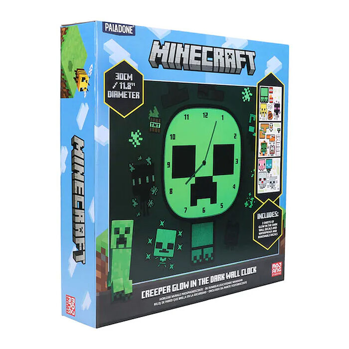 Paladone UK Minecraft 麥塊 苦力怕造型夜光掛鐘＋壁貼套組