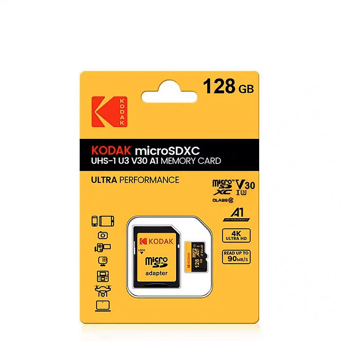 【柯達KODAK】MicroSD 128GB (UHS-I U3/V30/A1)高速記憶卡-黑色