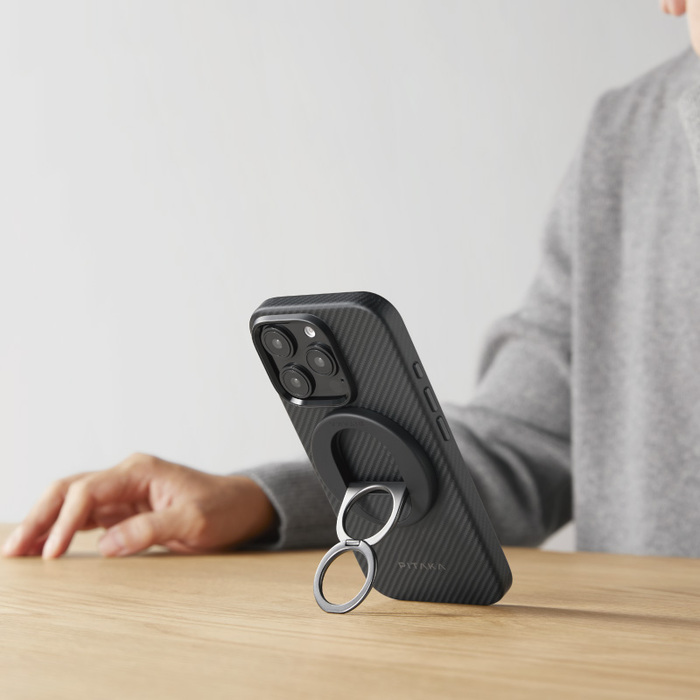 PITAKA  iPhone 16 Pro/ProMax 航太纖維磁吸防摔手機殼 黑灰