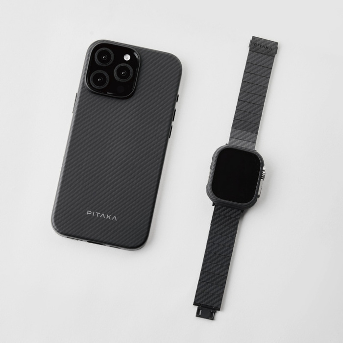 PITAKA  iPhone 16 Pro/ProMax 航太纖維磁吸防摔手機殼 黑灰