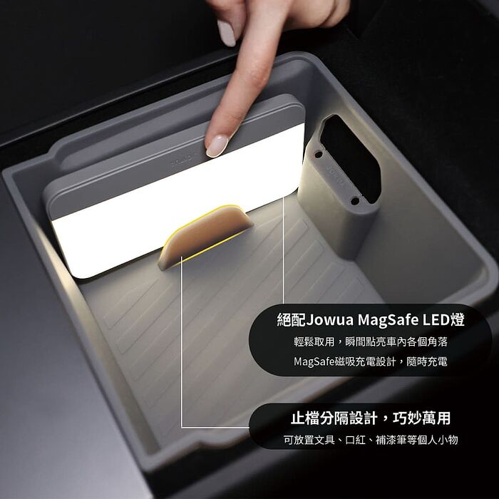 【JOWUA】特斯拉 TESLA Model 3 2024+ 煥新版 中控收納組合(收納盒+杯墊+扶手收納盒+LED便攜燈)
