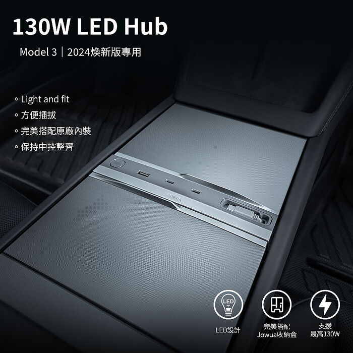 【JOWUA】斯拉 TESLA Model 3(2024+ 煥新版) 130W LED Hub(支援最高130W快充)