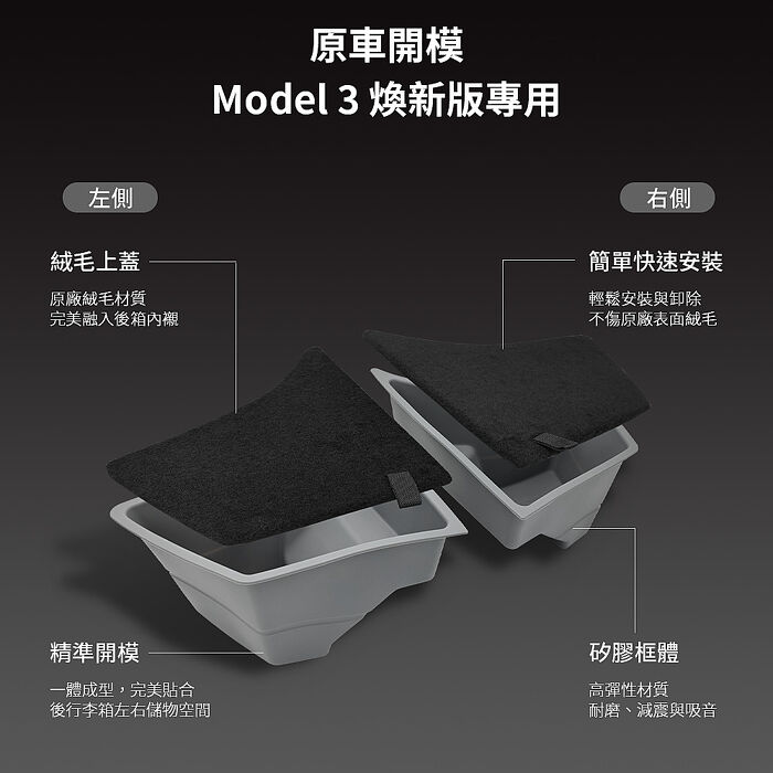 【JOWUA】特斯拉 TESLA Model 3煥新版 後行李廂收納桶(保持後行李廂內裝整潔及擴充收納空間)