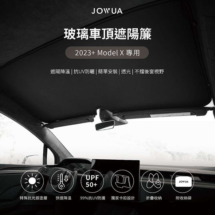 【JOWUA】特斯拉 TESLA Model X 玻璃車頂遮陽簾(2023 Model X 特殊雙面布料 專利卡扣)
