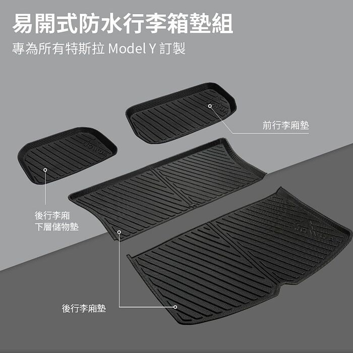 【JOWUA】特斯拉 TESLA Model Y 易開式防水行李廂墊 四件組(防泥沙 防灰塵 防水)