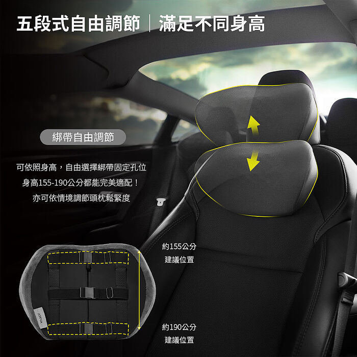 【JOWUA】車用頭枕2入 多段高低自由調節紓解開車疲勞  (所有車種皆適用)