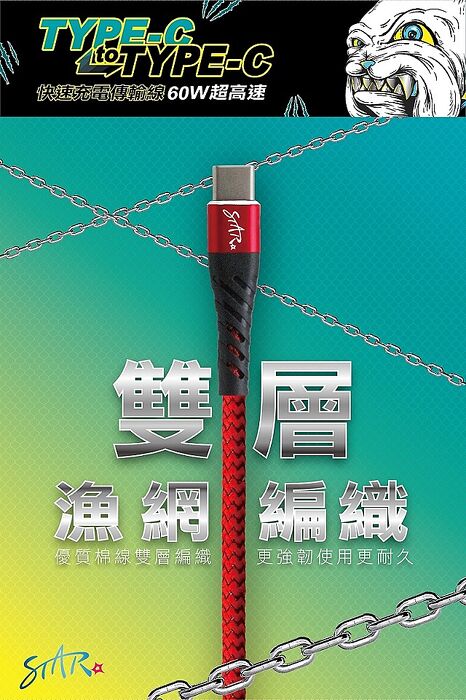 STAR 訊鋒TYPE C TO TYPE C 充電線-2米