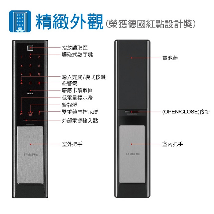 三星 SAMSUNG SHP-DP739銀色 電子鎖  指紋 密碼 卡片 手機APP 鑰匙五合一 台灣總代理公司貨