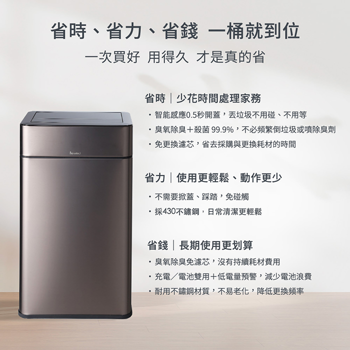 mo select 智能感應除臭殺菌不鏽鋼垃圾桶30L