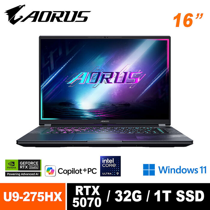 技嘉 GIGABYTE AORUS ELITE 16 BWHC3TWC64SH 16吋電競筆電 (Ultra 9 275HX/RTX5070 8GB/165Hz/32G/1TB)