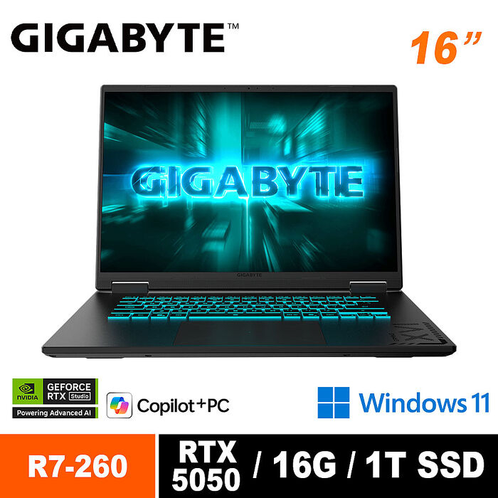 技嘉GIGABYTE GAMING A16 3THK3TW894SH 16吋電競筆電 (AMD Ryzen 7 260/RTX5050 8G/165Hz/16G/1TB/Win11/WUXGA)