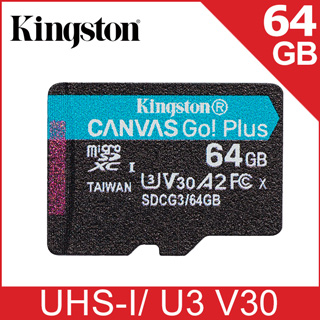 金士頓 Kingston Canvas GO Plus microSDXC UHS-I (U3)(V30)(A2) 64GB 記憶卡 (SDCG3/64GB)