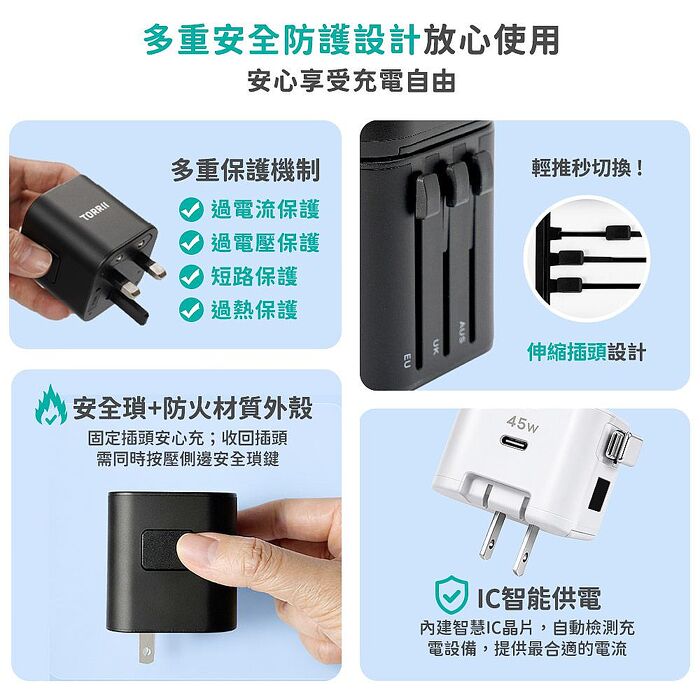 TORRII VOYA Pro 旅合充 65W多合一萬國轉接電源供應器