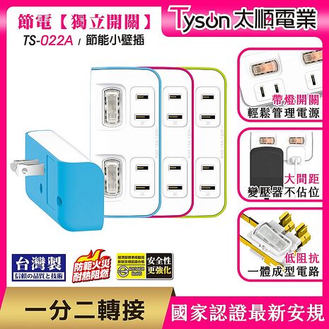 Tyson太順電業 2切2座 2P便利型 節能小壁插【APP搶購】