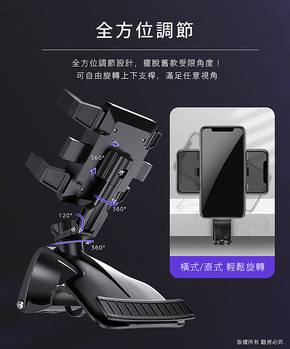 aibo 1200°萬向旋轉 多功能儀表板車架(可掀式臨停號碼牌)
