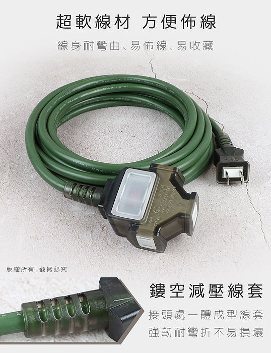 aibo 台灣製 2P一開三插動力延長線(附收納袋)-5M