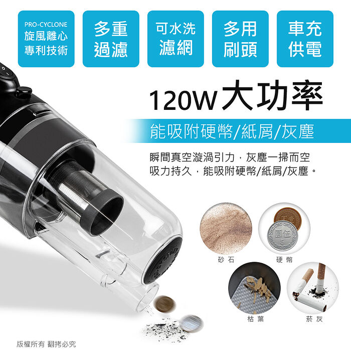 aibo 12V車用 專利旋風不鏽鋼濾網 有線吸塵器(5M)