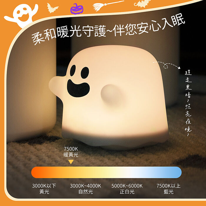 小幽靈USB充電式 LED夜燈(可定時)