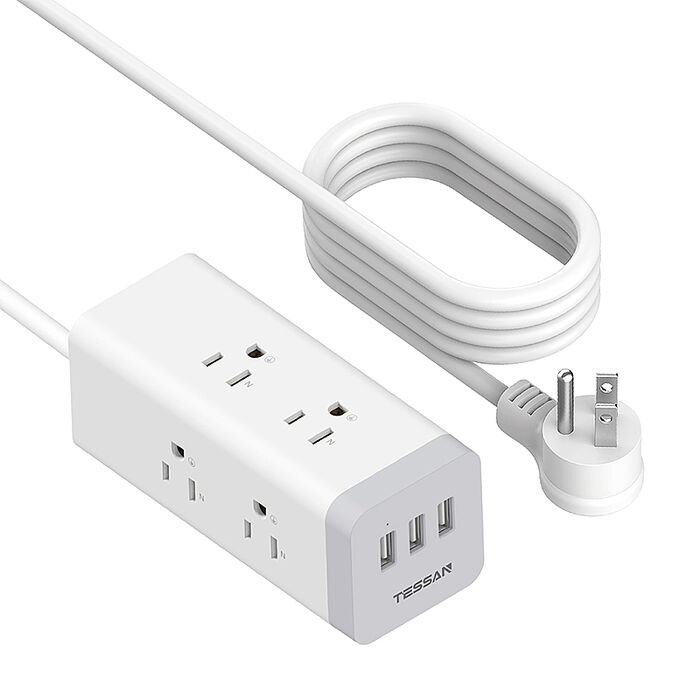 TESSAN 1開6插3P 3孔USB方塊延長線-1.8米